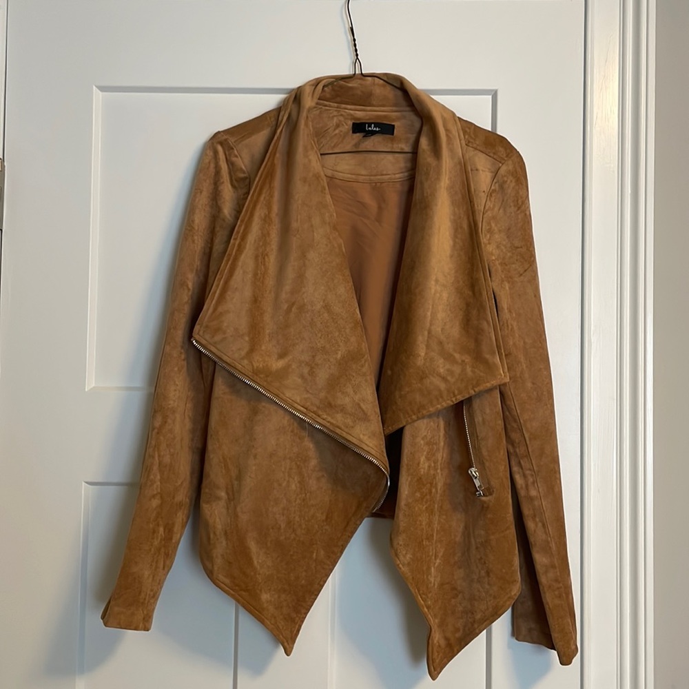 Lulu’s Wild at Heart Tan Vegan Suede Moto Jacket - Size Small